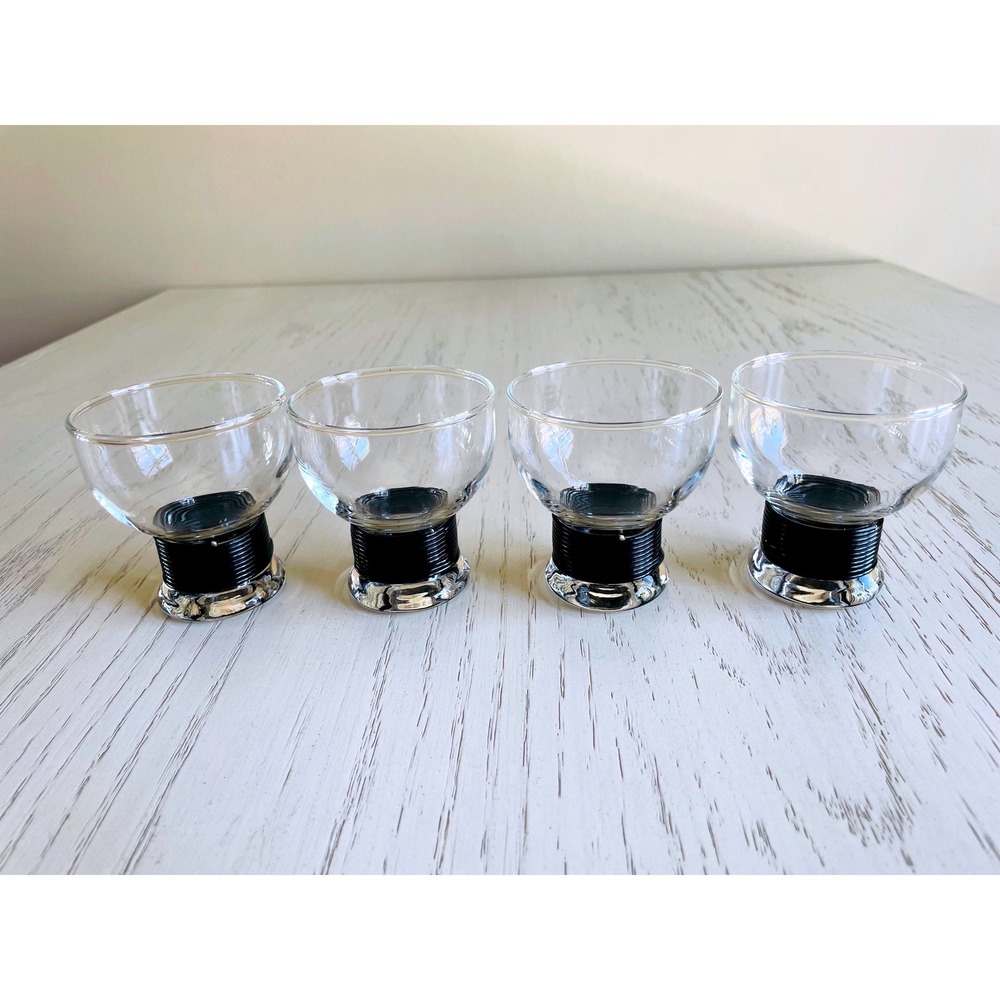 Set of 4 Mid-Century Modern Roly Poly Glasses – Black Cord Wrapped Stems